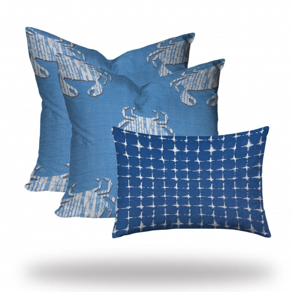 Set Of Three 20" X 20" Blue And White Crab Enveloped Coastal Throw Indoor Outdoor Pillow - Homeroots - Flyclothing LLC