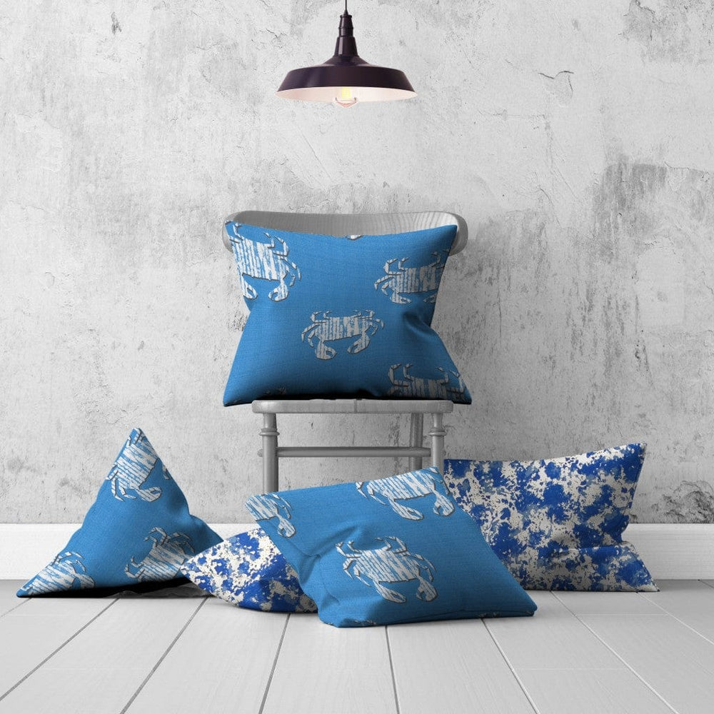 Set Of Three 20" X 20" Blue And White Crab Blown Seam Coastal Throw Indoor Outdoor Pillow - Homeroots - Flyclothing LLC