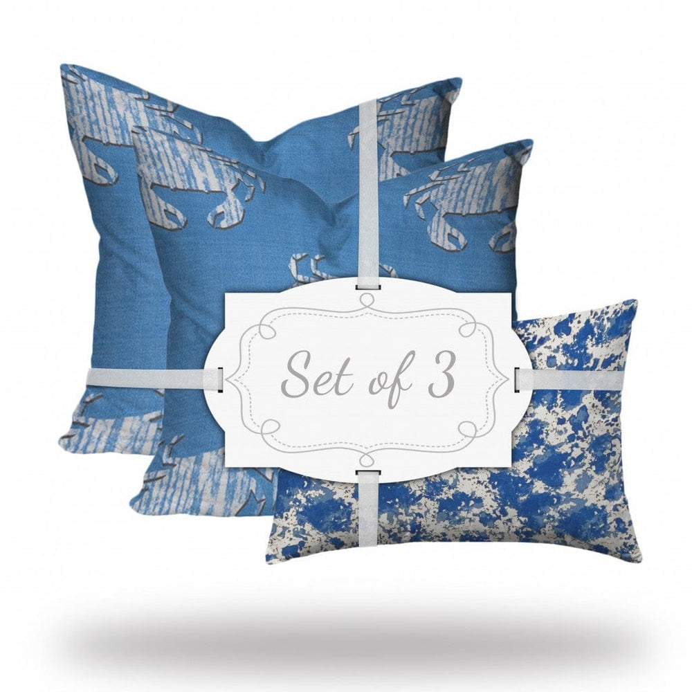 Set Of Three 20" X 20" Blue And White Crab Enveloped Coastal Throw Indoor Outdoor Pillow - Homeroots - Flyclothing LLC