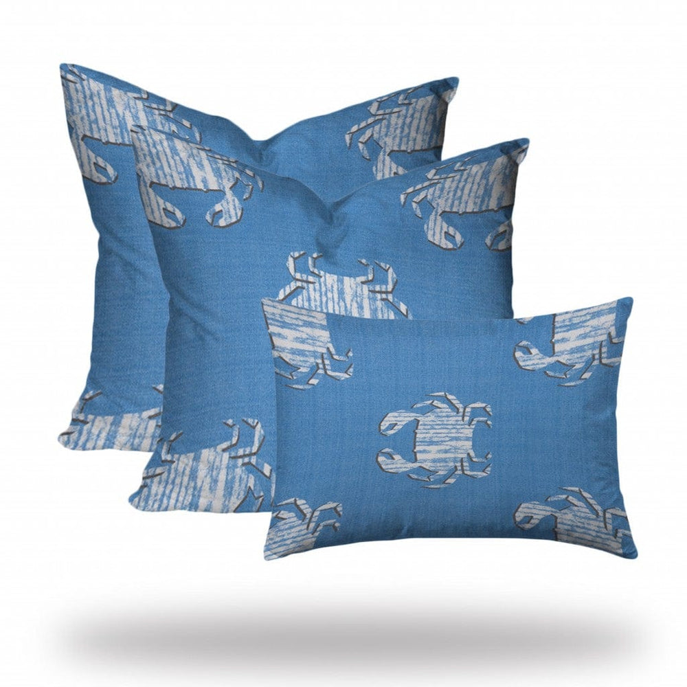 Set Of Three 20" X 20" Blue And White Crab Enveloped Coastal Throw Indoor Outdoor Pillow - Homeroots - Flyclothing LLC