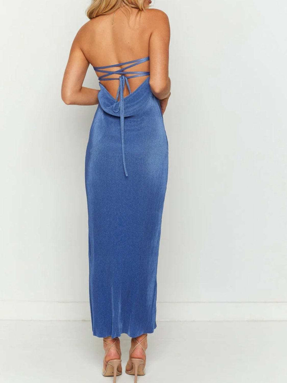 Lace-Up Back Tube Maxi Dress - Trendsi - Flyclothing LLC
