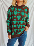 Heart Contrast Long Sleeve Dropped Shoulder Sweater - Trendsi - Flyclothing LLC