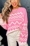 Geometric Drop Shoulder Long Sleeve Sweater - Trendsi - Flyclothing LLC
