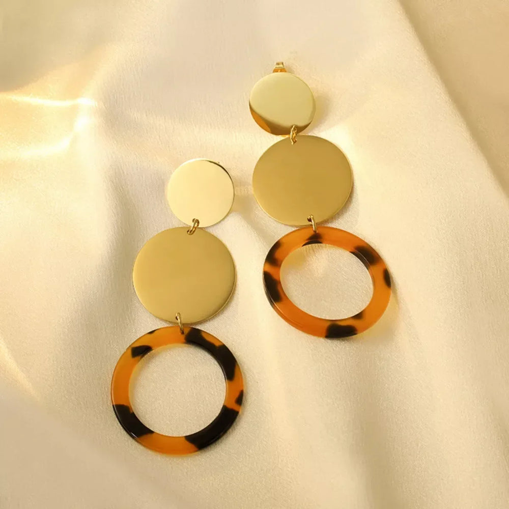 18K Gold-Plated Geometric Circle Dangle Earrings - Trendsi - Flyclothing LLC