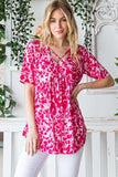 Heimish Full Size Short Sleeve Crisscross Animal Babydoll Top Plus Size - Trendsi - Flyclothing LLC
