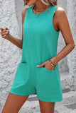 Round Neck Sleeveless Front Pocket Romper - Trendsi - Flyclothing LLC