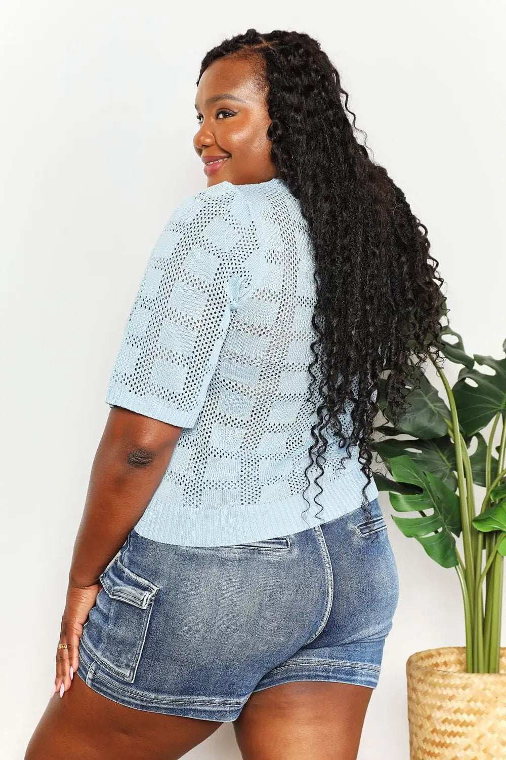 Mandy Ribbed Trim Round Neck Knit Top - Trendsi - Flyclothing LLC