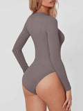Round Neck Long Sleeve Bodysuit - Trendsi - Flyclothing LLC