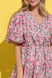 And The Why Full Size Floral Surplice Puff Sleeve Dress - Trendsi - Flyclothing LLC