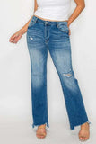 bytos Full Size Raw Hem Distressed Mid Rise Straight Jeans - Trendsi - Flyclothing LLC