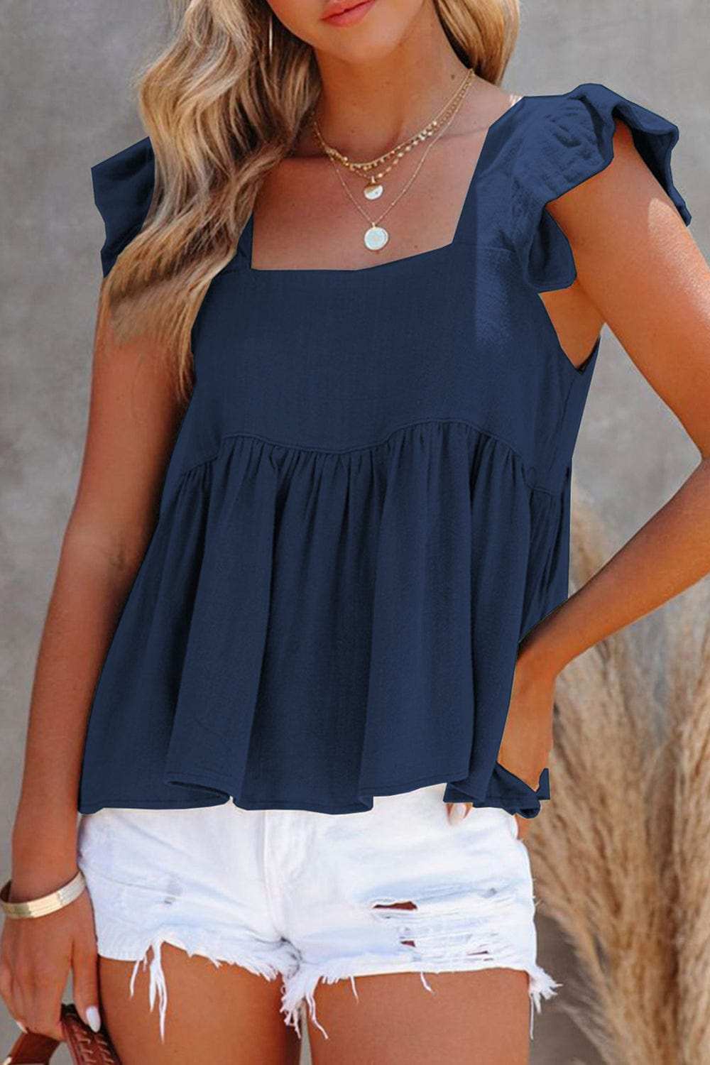 Full Size Ruffled Square Neck Cap Sleeve Blouse - Trendsi - Flyclothing LLC
