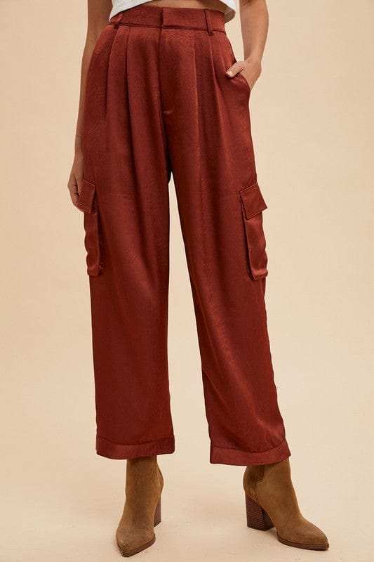 Annie Wear Wide Leg Cargo Satin Pants - Trendsi - Flyclothing LLC
