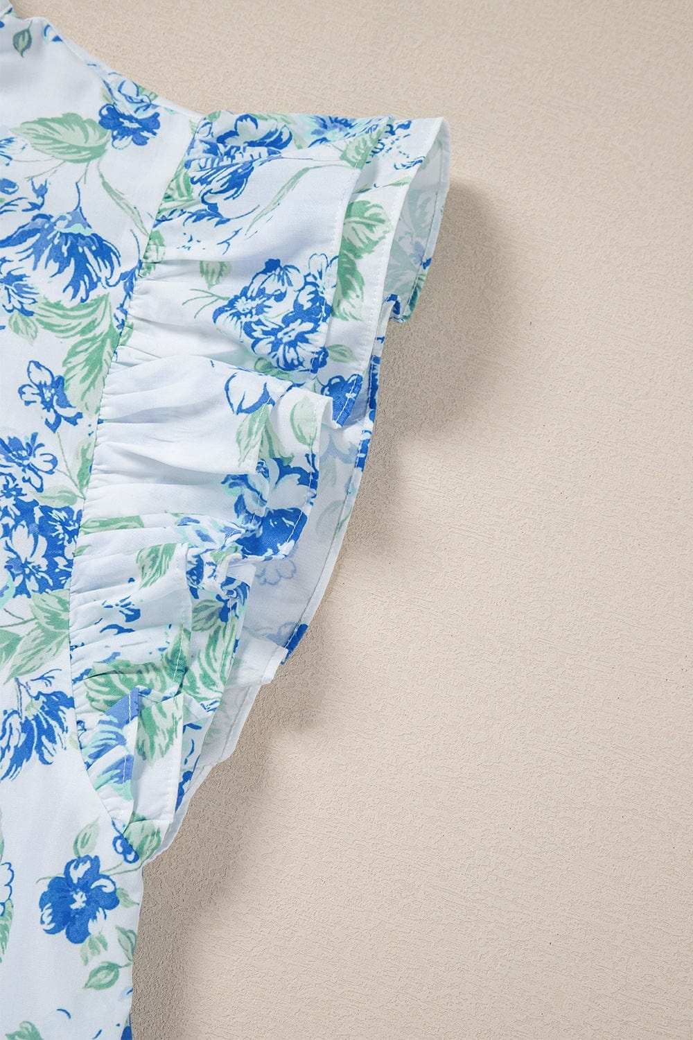 Floral Print Ruffle Sleeve Frilly Button Up Shirt - Trendsi - Flyclothing LLC