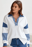 Color Block Johnny Collar Long Sleeve Sweatshirt - Trendsi - Flyclothing LLC