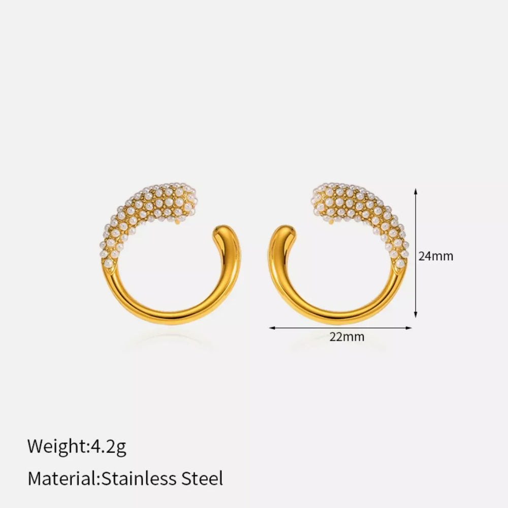 Pearl-Accented C-Hoop Earrings - Trendsi - Flyclothing LLC