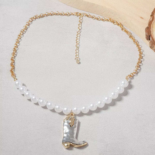 Western Style Pearl Boot Pendant Necklace - Trendsi - Flyclothing LLC