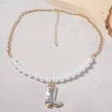 Western Style Pearl Boot Pendant Necklace - Trendsi - Flyclothing LLC