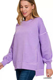 Zenana Pigment Dye Fleece Hi-low Hem Sweatshirt With Pocket - Trendsi - Flyclothing LLC