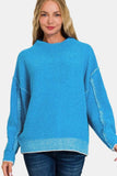 Zenana Exposed Seam Mock Neck Long Sleeve Sweater - Trendsi - Flyclothing LLC