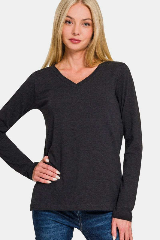 Zenana Full Size V-Neck Long Sleeve T-Shirt - Trendsi - Flyclothing LLC