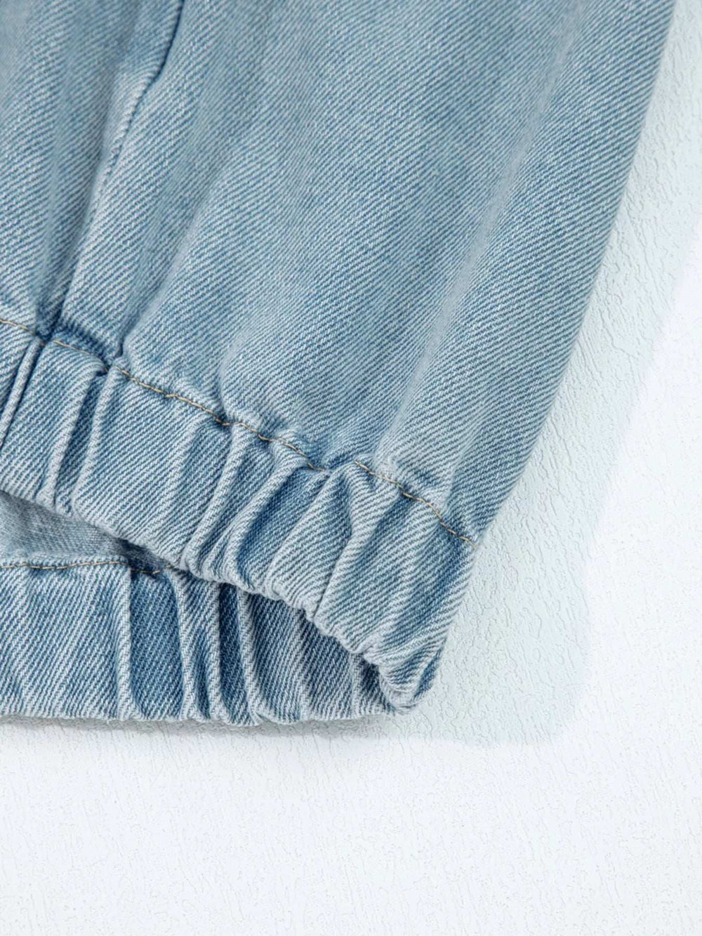 Elastic Edge Collared Zip Up Denim Jacket With Pocket - Trendsi - Flyclothing LLC