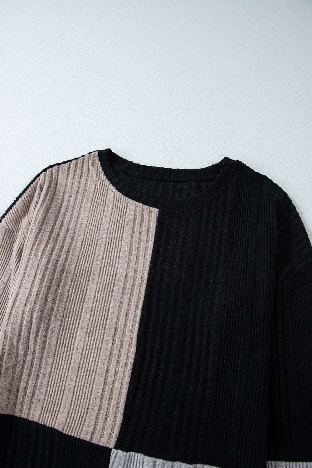 Color Block Drop Shoulder Long Sleeve Mini Dress - Trendsi - Flyclothing LLC