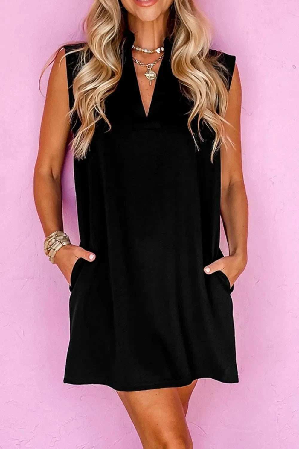 Notched Sleeveless Mini Dress - Trendsi - Flyclothing LLC