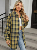 Plaid Collared Neck Long Sleeve Shirt - Trendsi - Flyclothing LLC