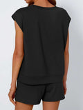 Round Neck Cap Sleeve Top and Shorts Set - Trendsi - Flyclothing LLC