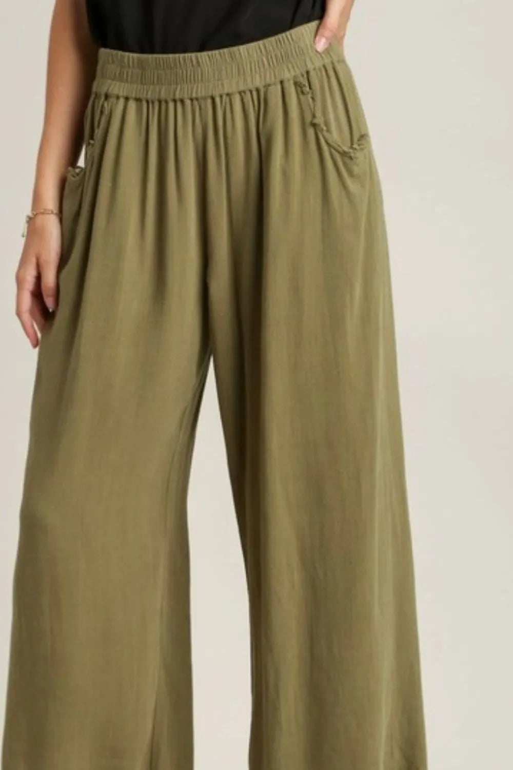 Umgee Full Size Linen Blend Elastic Waistband Wide Leg Pants Plus Size - Trendsi - Flyclothing LLC