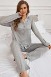 Button Up Long Sleeve Top and Pants Lounge Set - Trendsi - Flyclothing LLC