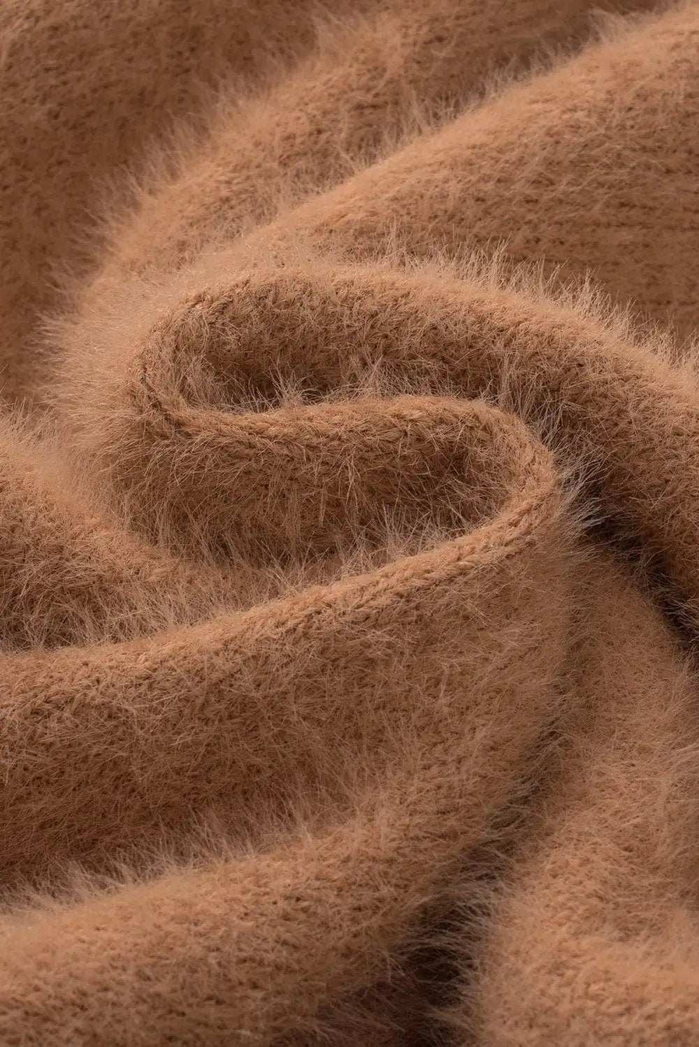 Fuzzy Round Neck Half Sleeve Sweater - Trendsi - Flyclothing LLC