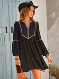 Ruched Notched Long Sleeve Mini Dress - Trendsi - Flyclothing LLC