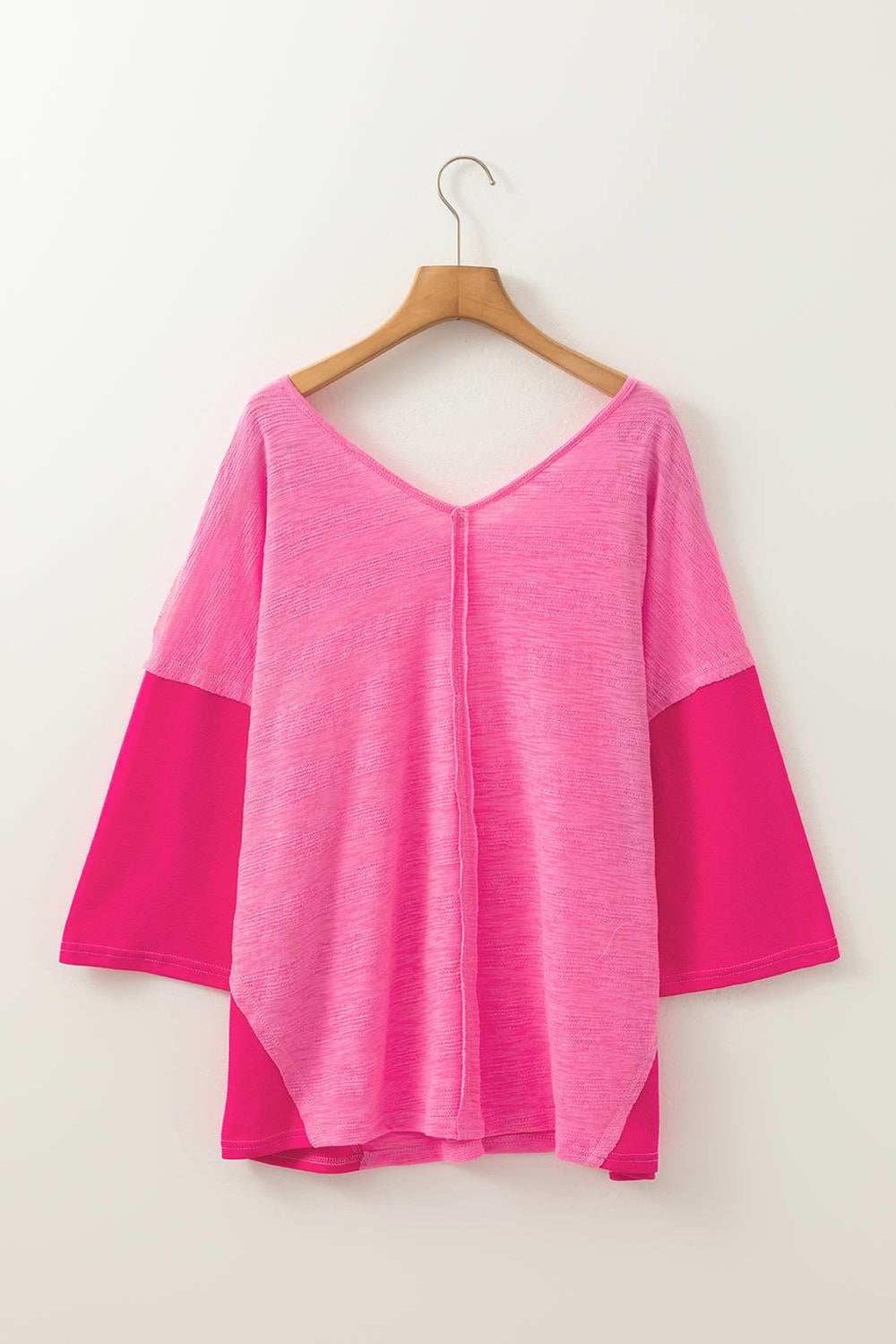 Exposed Seam V-Neck Three-Quarter Sleeve Blouse - Trendsi - Flyclothing LLC