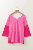 Exposed Seam V-Neck Three-Quarter Sleeve Blouse - Trendsi - Flyclothing LLC