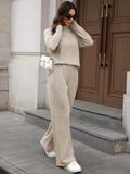 Ribbed Turtleneck Dropped Shoulder Top and Pants Sweater Set - Trendsi - Flyclothing LLC