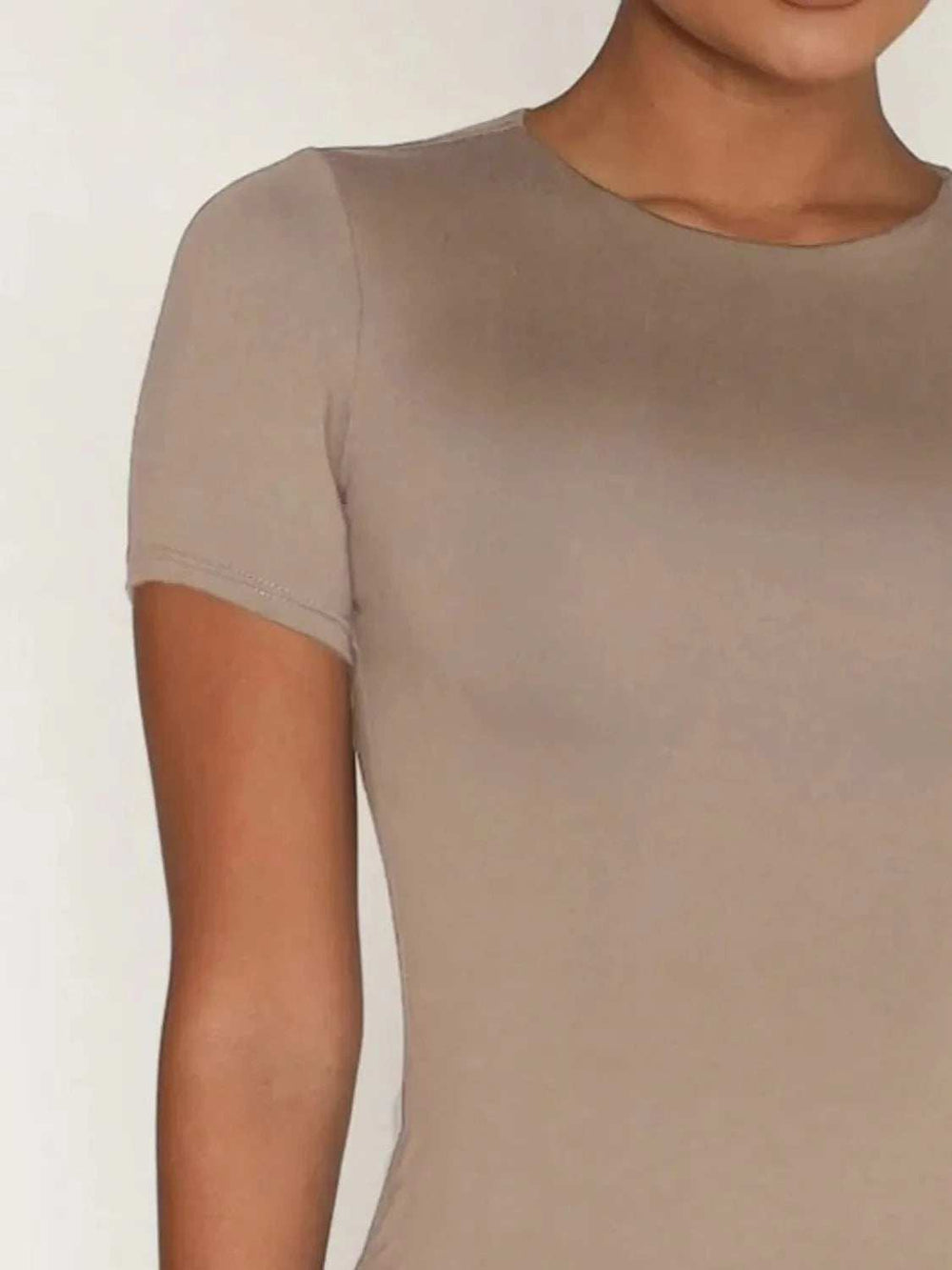 Round Neck Short Sleeve Swim Top - Trendsi - Flyclothing LLC