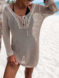 Openwork Tie Neck Cover-Up - Trendsi - Flyclothing LLC