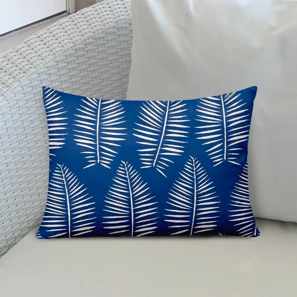 12" X 16" Blue And White Enveloped Tropical Lumbar Indoor Outdoor Pillow - Homeroots
