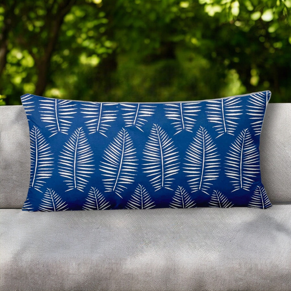 12" X 24" Blue and White Tropical Indoor Outdoor Throw Pillow - Homeroots - Flyclothing LLC
