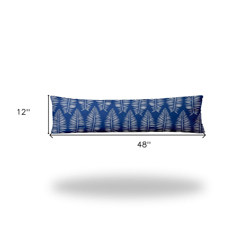 12" X 48" Blue And White Blown Seam Tropical Lumbar Indoor Outdoor Pillow - Homeroots