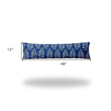 12" X 48" Blue And White Zippered Tropical Lumbar Indoor Outdoor Pillow - Homeroots
