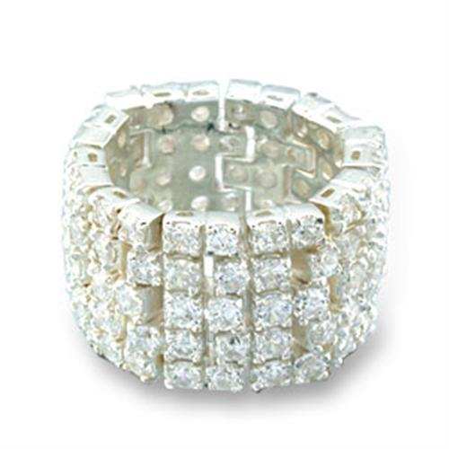 41003 - High-Polished 925 Sterling Silver Ring with AAA Grade CZ in Clear - Alamode - Flyclothing LLC