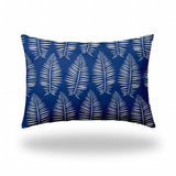 14" X 20" Blue And White Enveloped Tropical Lumbar Indoor Outdoor Pillow - Homeroots