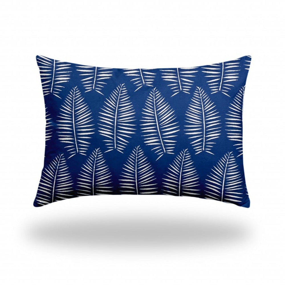 14" X 20" Blue And White Enveloped Tropical Lumbar Indoor Outdoor Pillow - Homeroots