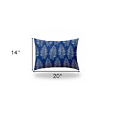 14" X 20" Blue And White Blown Seam Tropical Lumbar Indoor Outdoor Pillow - Homeroots