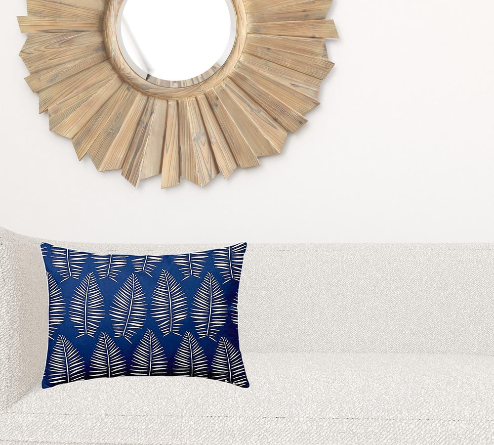 14" X 20" Blue And White Blown Seam Tropical Lumbar Indoor Outdoor Pillow - Homeroots