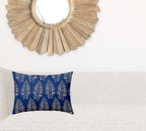 14" X 20" Blue And White Blown Seam Tropical Lumbar Indoor Outdoor Pillow - Homeroots