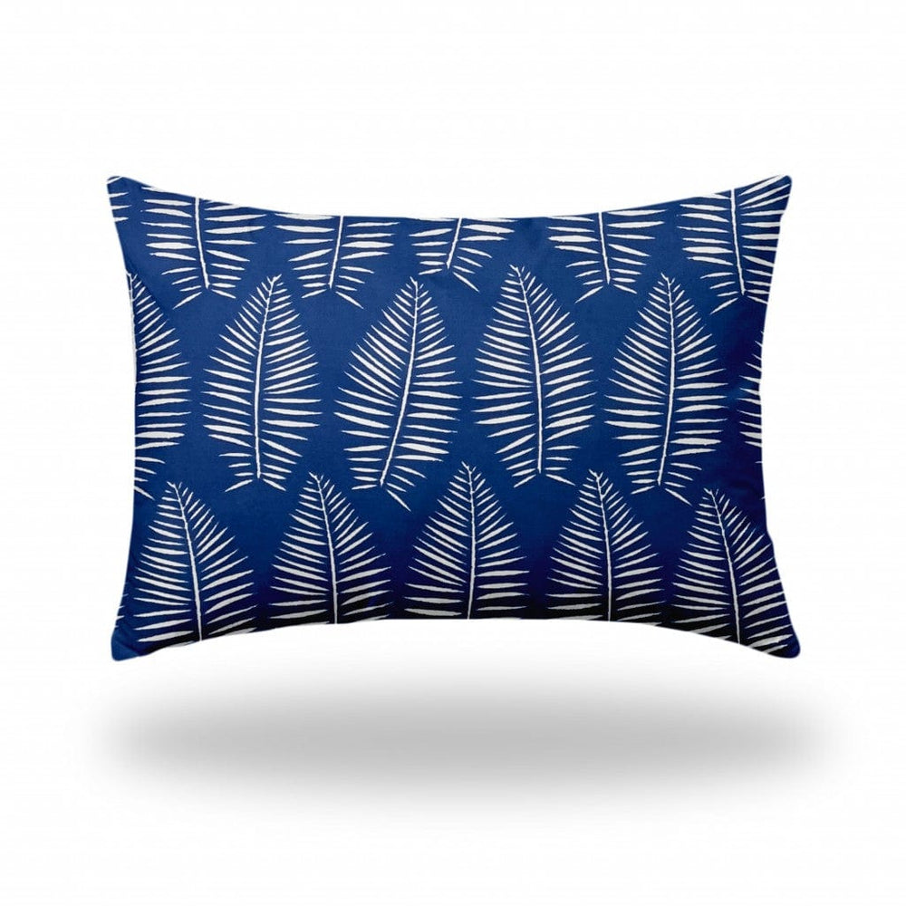 14" X 20" Blue And White Zippered Tropical Lumbar Indoor Outdoor Pillow - Homeroots