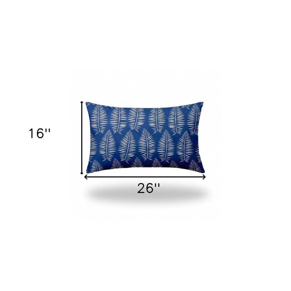 16" X 26" Blue And White Enveloped Tropical Lumbar Indoor Outdoor Pillow - Homeroots